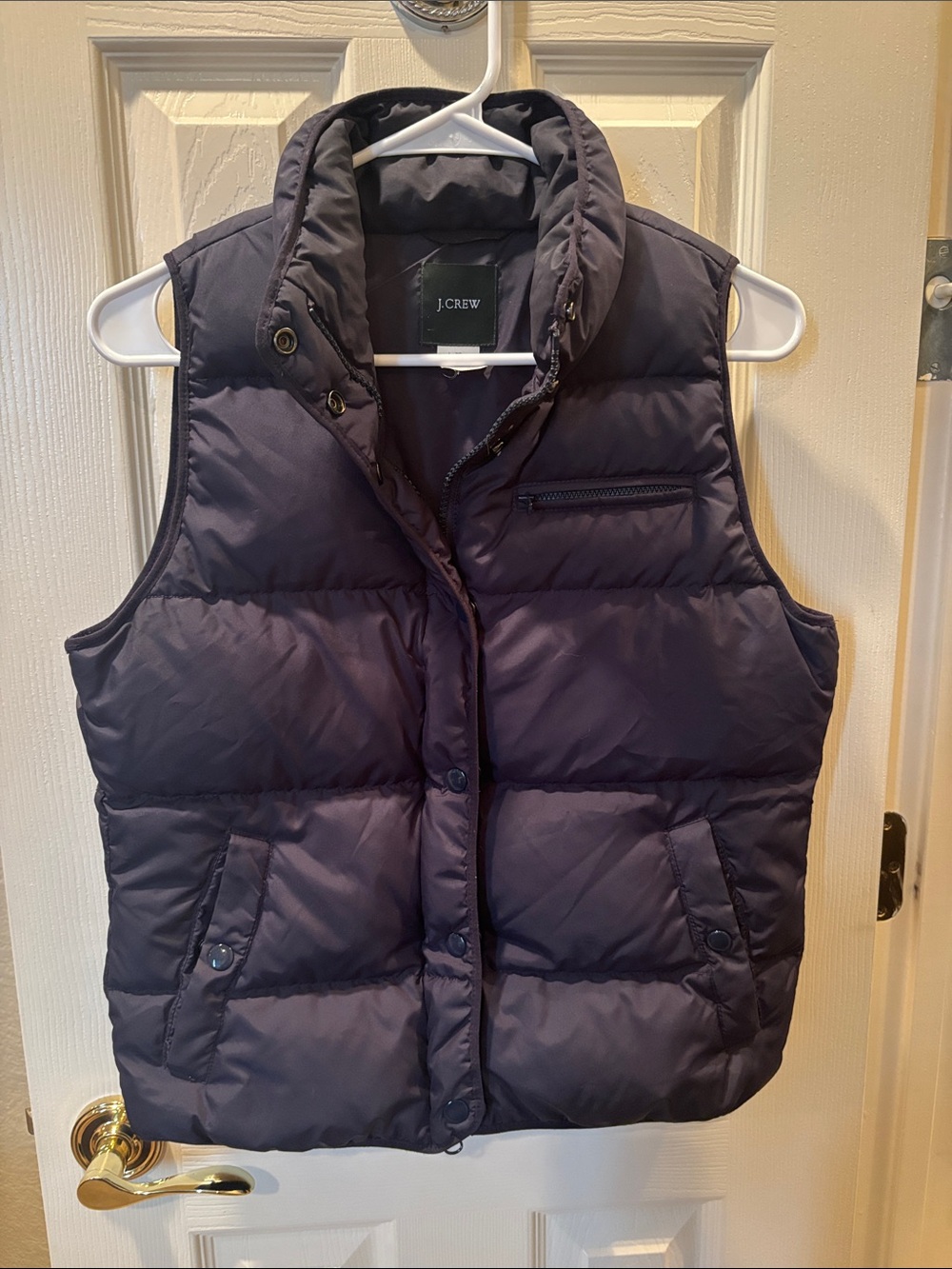 J.Crew Women's Down Filled Puffer Vest Navy Blue Size XS Moto Utility Zip Pocket